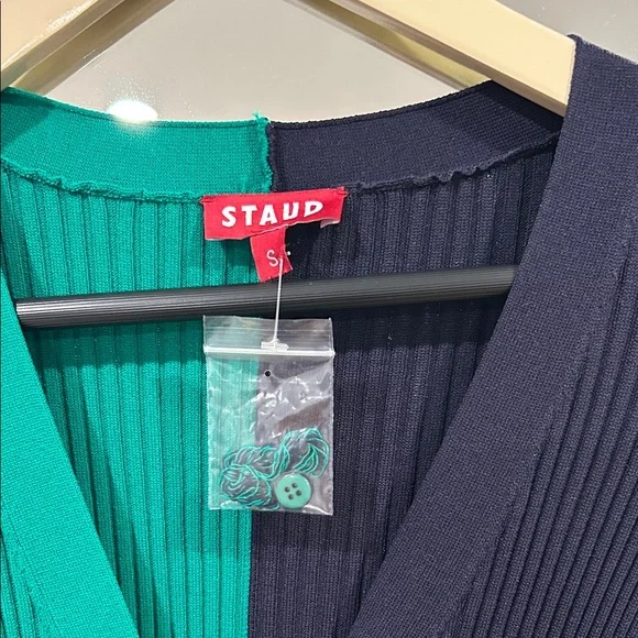 Staud Shoko Green and Navy Long Sleeve Dress - Picture 7 of 7